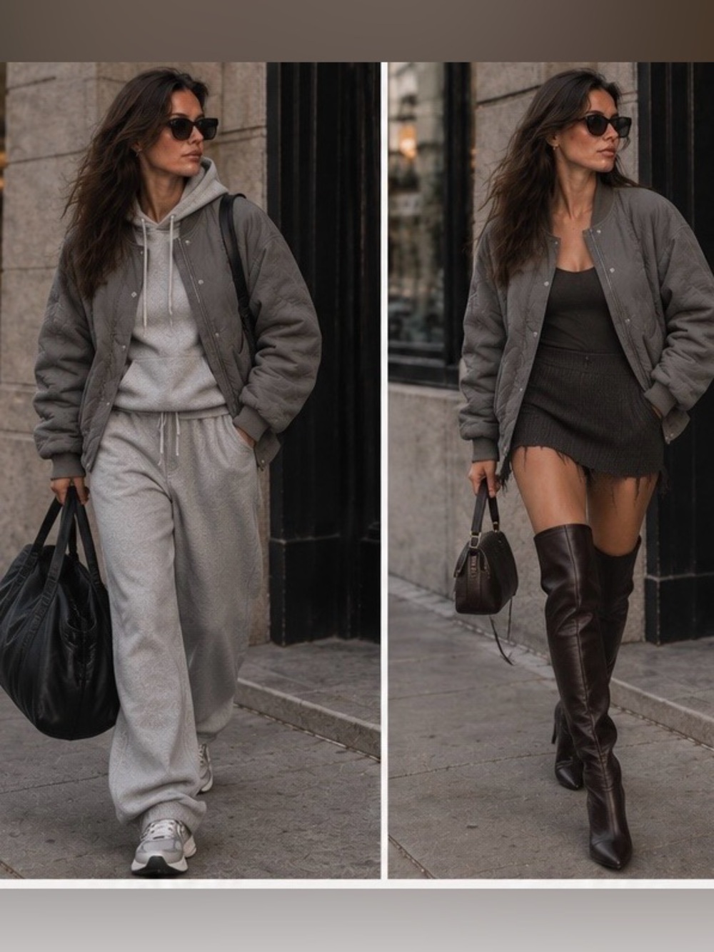 Women's Gray Bomber Jacket - Casual Quilted Layer